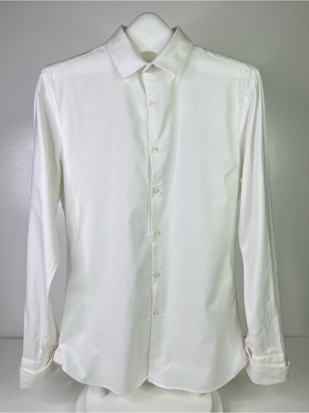 ASOS DESIGN Modern White Stretch Double Cuff French Cuff Dress Shirt Mens Medium
